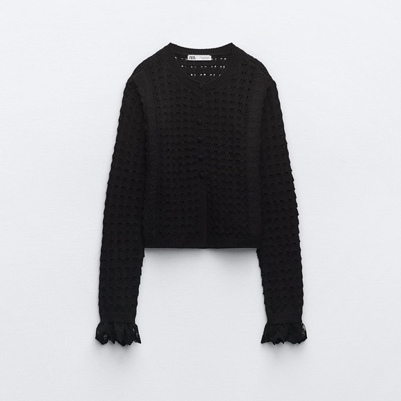 Zara knit with lace details black cardigan XS - Picture 2 of 5
